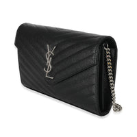 Saint Laurent Black Grain De Poudre Cassandre Envelope Chain Wallet