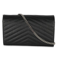 Saint Laurent Black Grain De Poudre Cassandre Envelope Chain Wallet