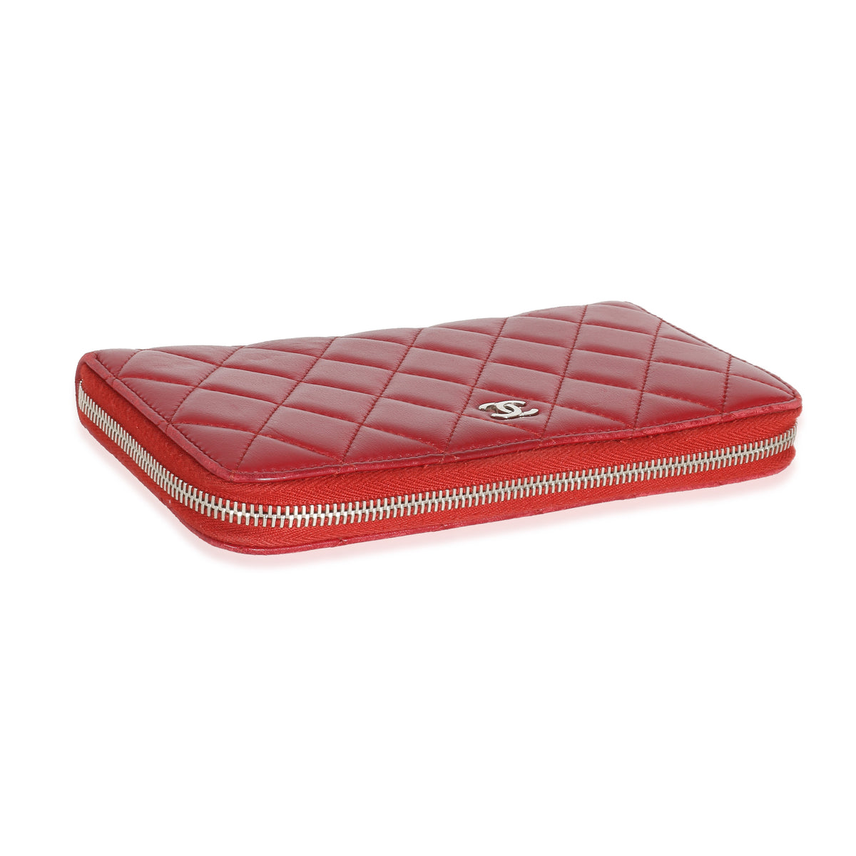 Chanel Red Quilted Lambskin Zip Around Wallet