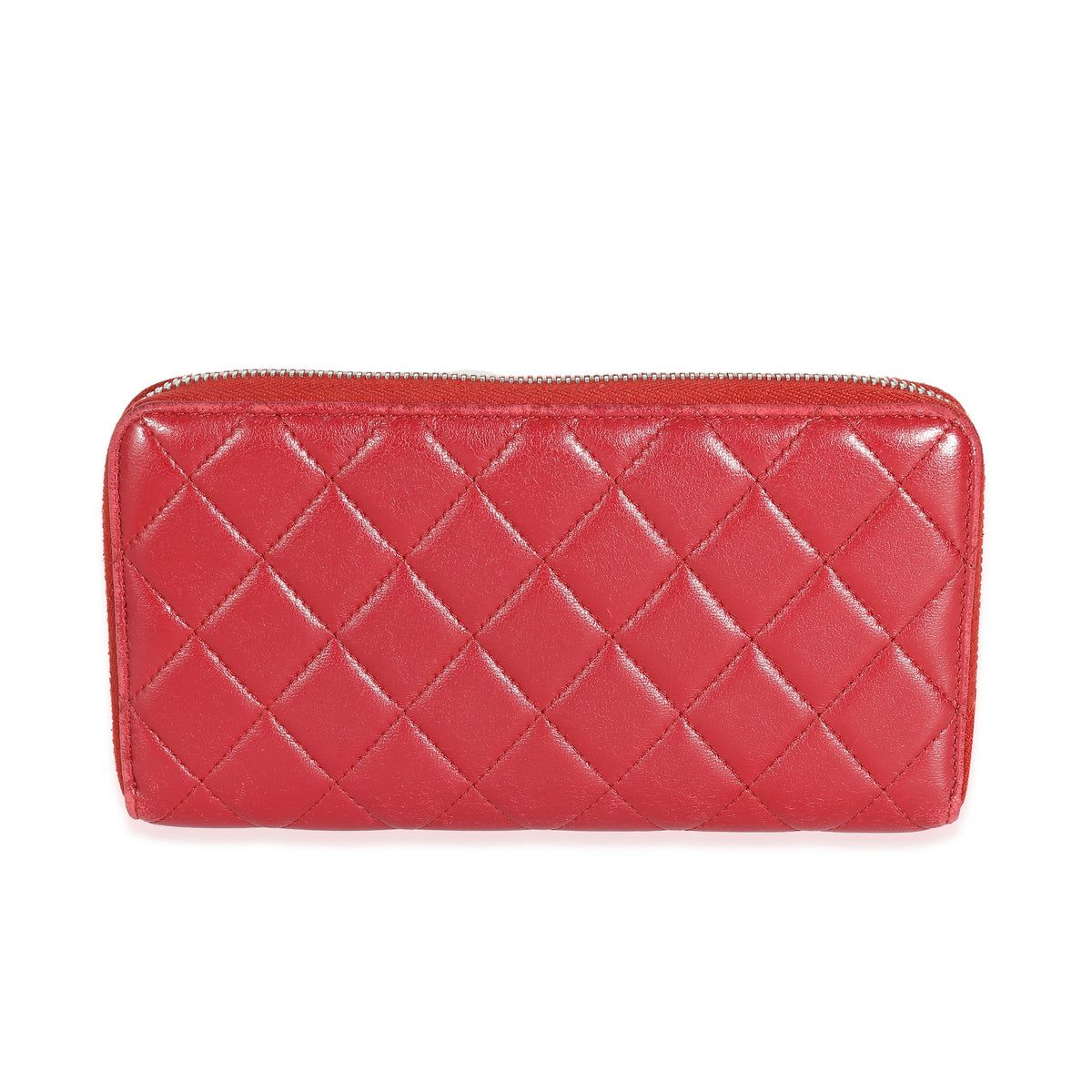 Chanel Red Quilted Lambskin Zip Around Wallet