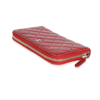 Chanel Red Quilted Lambskin Zip Around Wallet