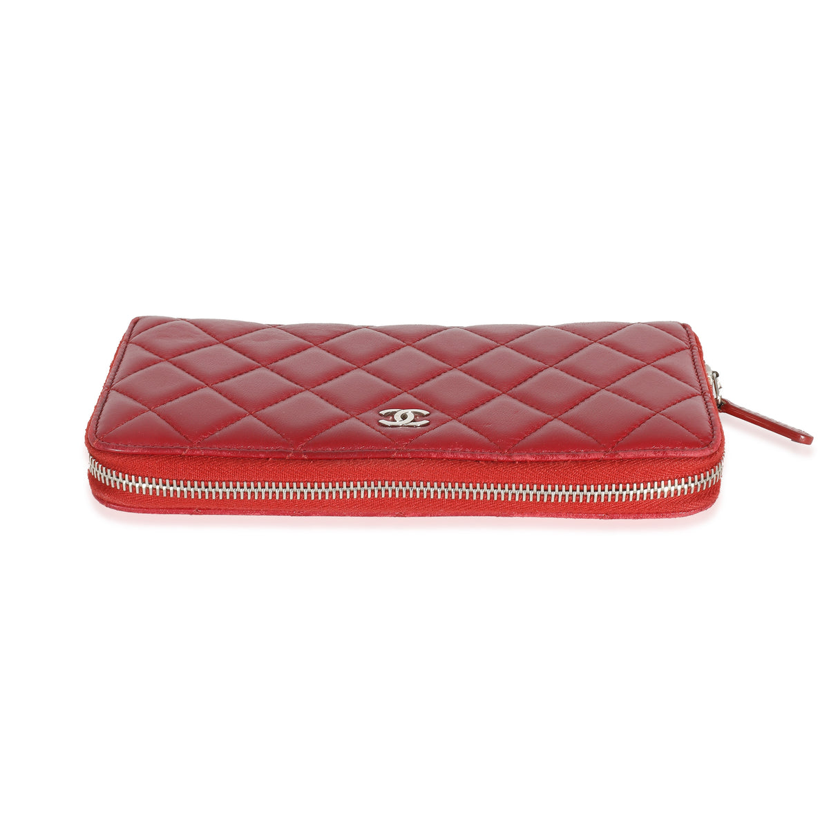 Chanel Red Quilted Lambskin Zip Around Wallet