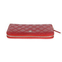 Chanel Red Quilted Lambskin Zip Around Wallet