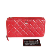 Chanel Red Quilted Lambskin Zip Around Wallet