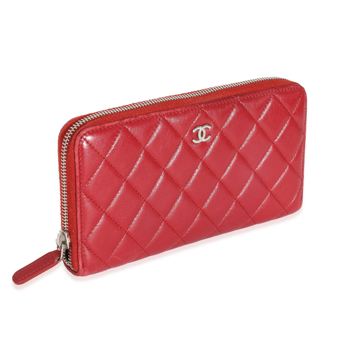 Chanel Red Quilted Lambskin Zip Around Wallet