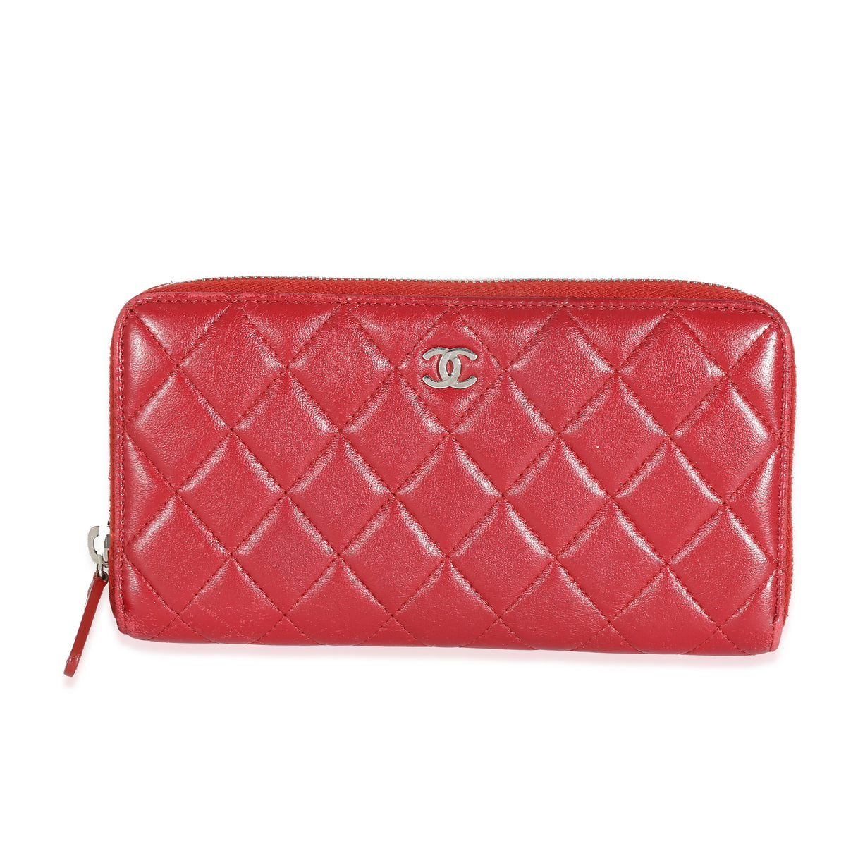 Chanel Red Quilted Lambskin Zip Around Wallet