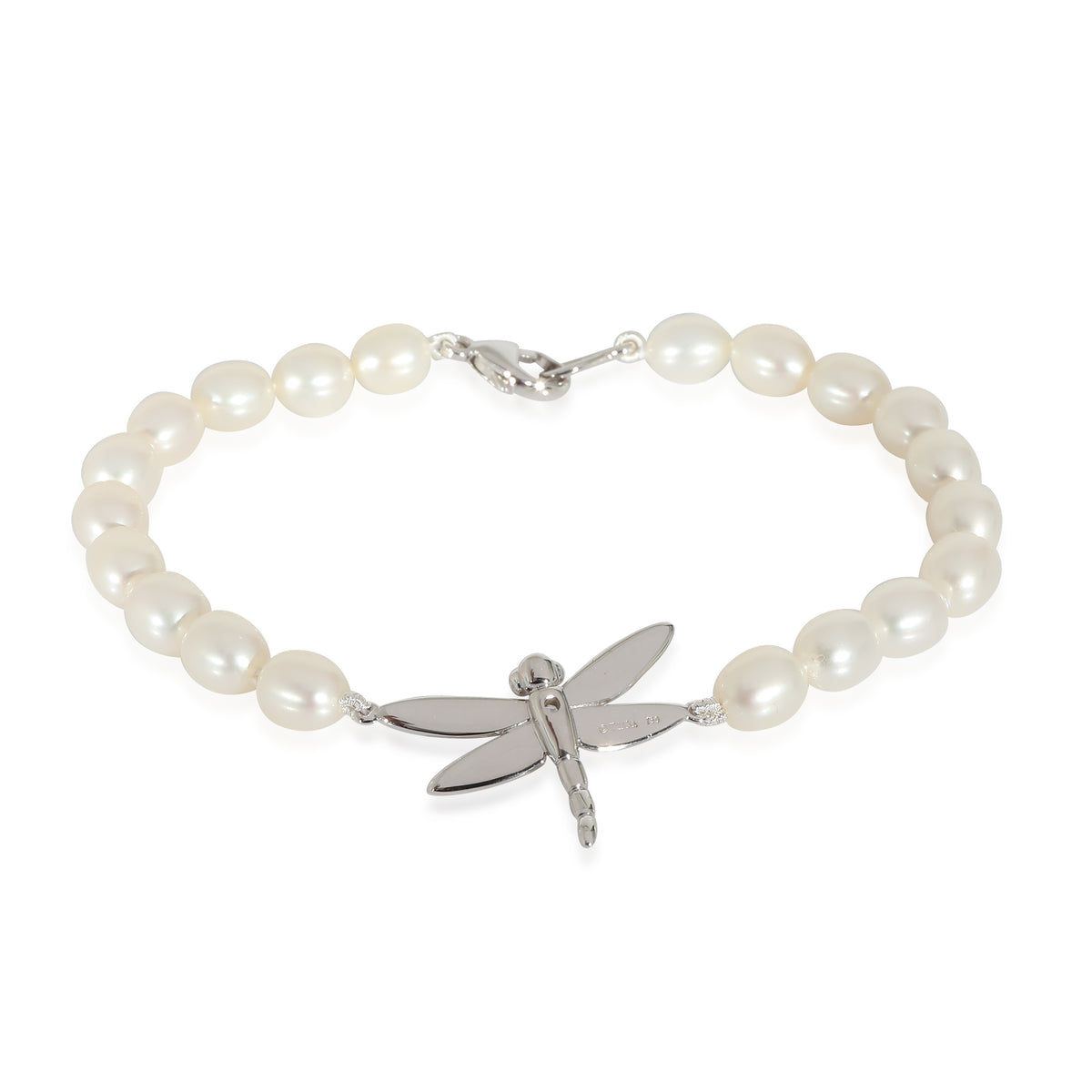 Tiffany & Co. Freshwater Pearl Bracelet With Dragonfly Charm in 18K White Gold