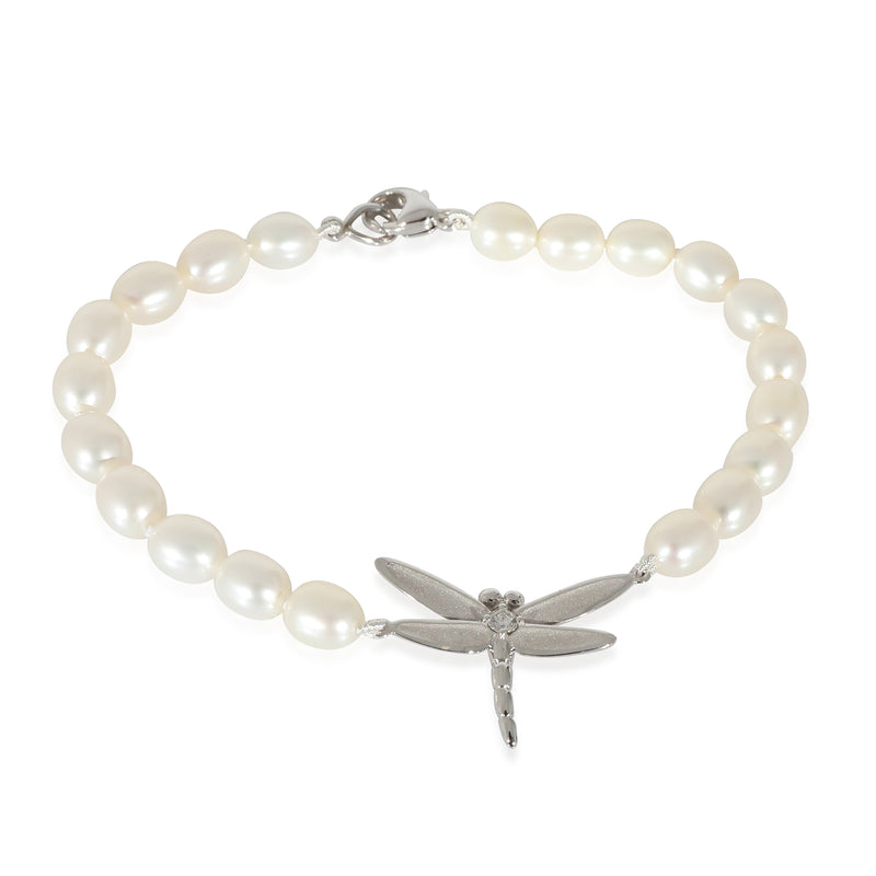 Tiffany & Co. Freshwater Pearl Bracelet With Dragonfly Charm in 18K White Gold