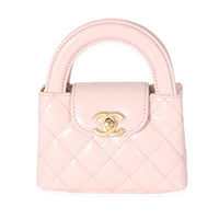 Chanel 23K Coral Pink Quilted Shiny Aged Calfskin Mini Nano Kelly Shopper