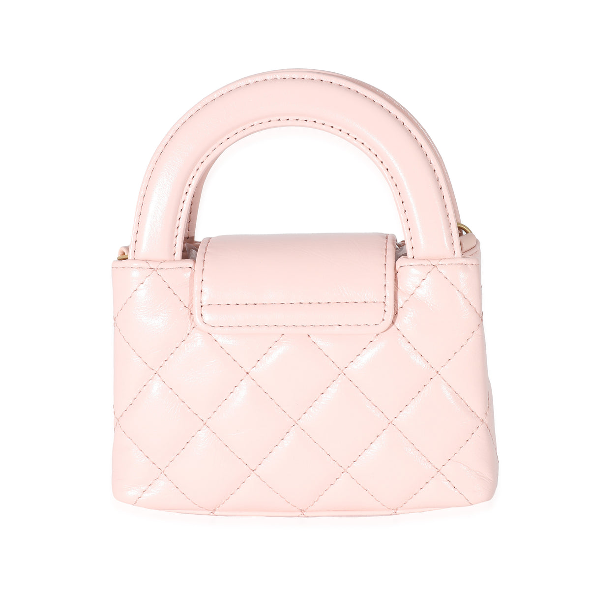 Chanel 23K Coral Pink Quilted Shiny Aged Calfskin Mini Nano Kelly Shopper