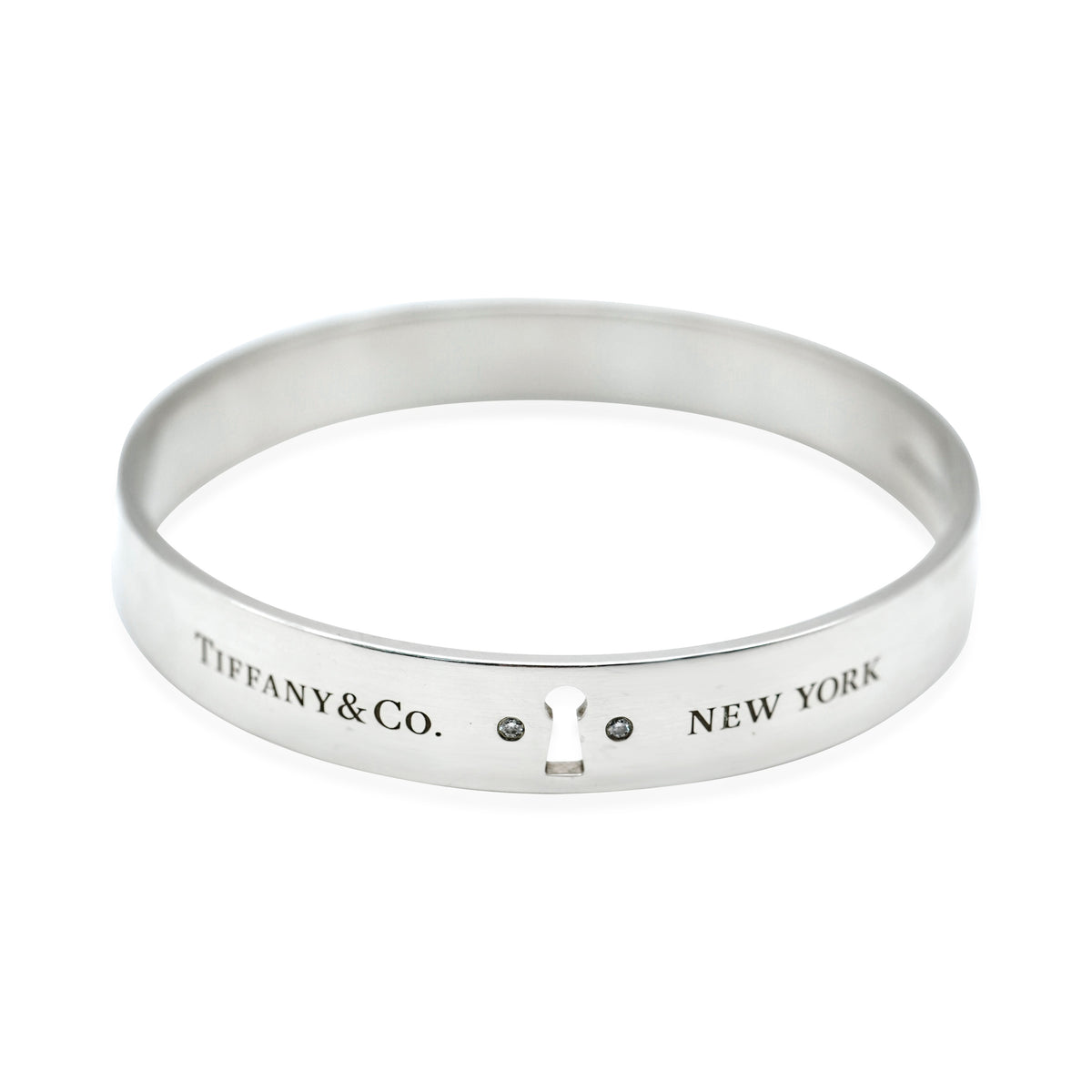 Tiffany & Co. Diamond Locks Keyhole Bangle Sterling Silver 0.02 CTW