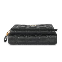 Christian Dior Black Supple Cannage Calfskin Dior Caro Double Pouch