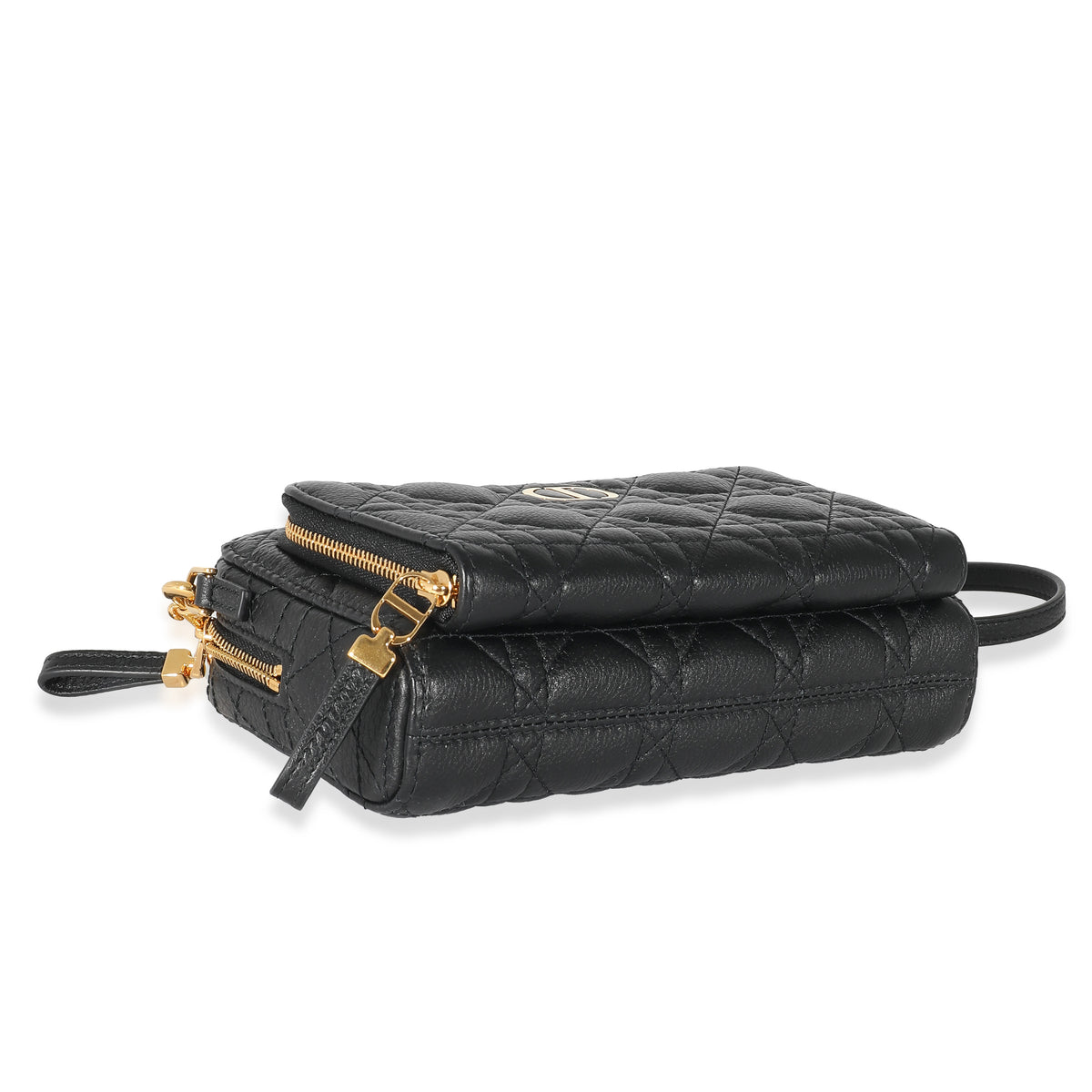 Christian Dior Black Supple Cannage Calfskin Dior Caro Double Pouch