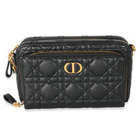 Christian Dior Black Supple Cannage Calfskin Dior Caro Double Pouch