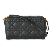 Christian Dior Black Supple Cannage Calfskin Dior Caro Double Pouch