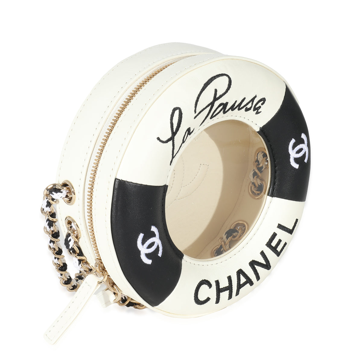 Chanel Black White Lambskin PVC Round Coco Lifesaver Bag