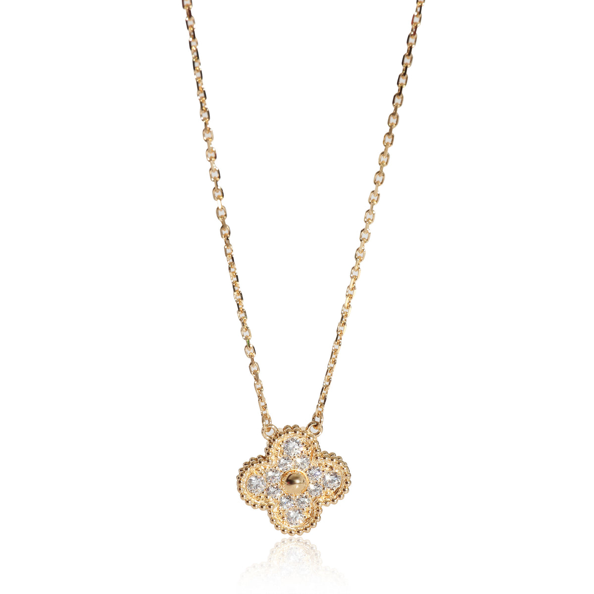 Van Cleef & Arpels Vintage Alhambra Diamond Pendant in 18k Yellow Gold 0.48 CTW