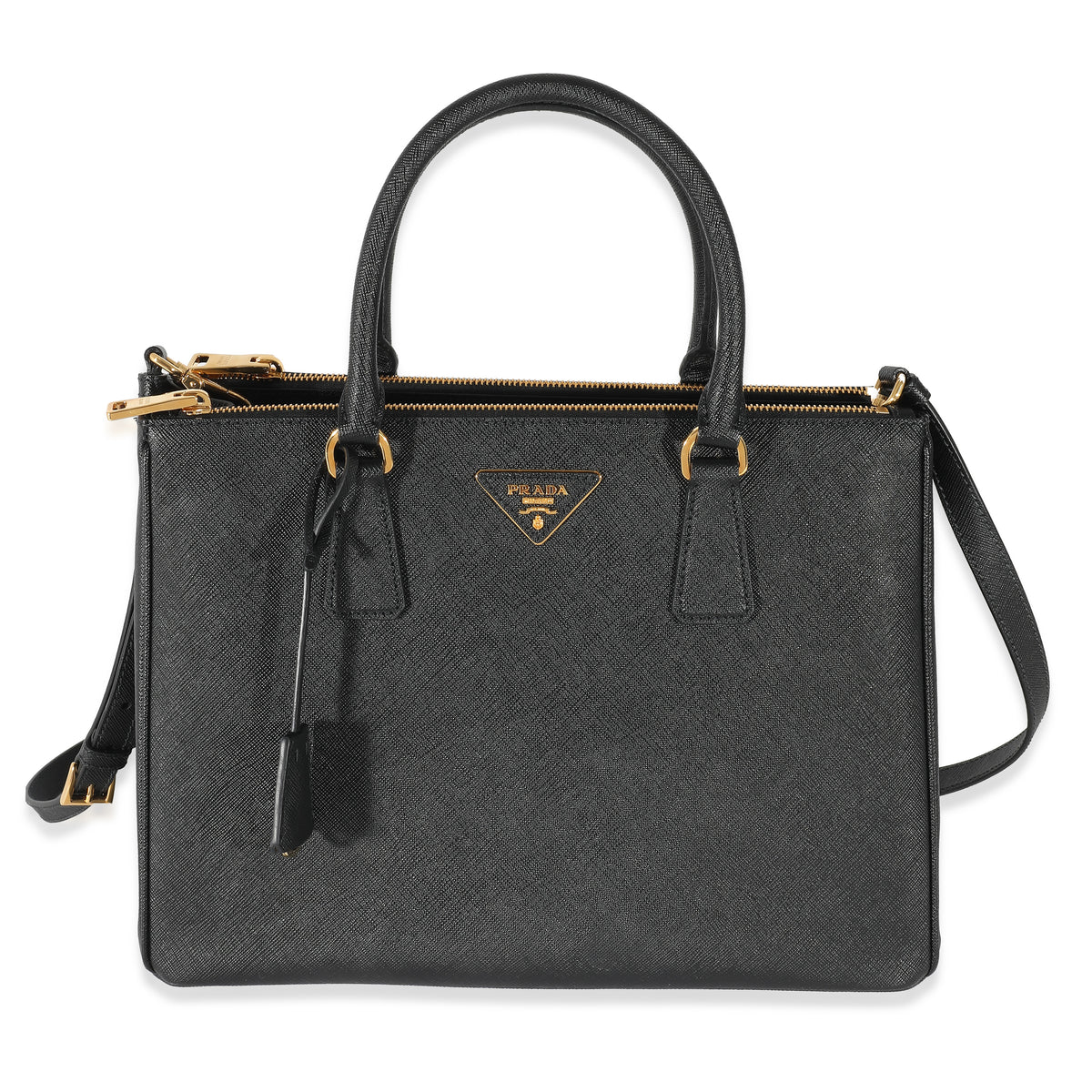 Prada Black Saffiano Lux Galleria Medium Double Zip Tote myGemma Item 135955