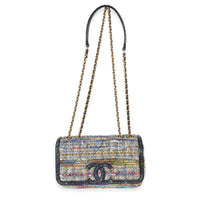 Chanel Multicolour Tweed Navy Python Small Filigree Flap Bag