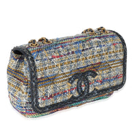 Chanel Multicolour Tweed Navy Python Small Filigree Flap Bag