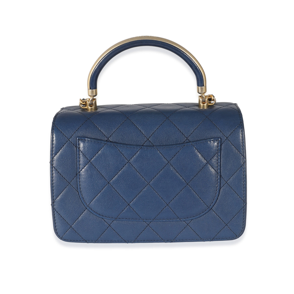 Chanel Blue Quilted Calfskin Small Metal Gold Top Handle Bag