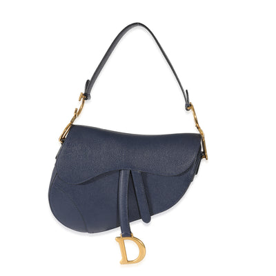 Christian Dior Navy Grained Calfskin Saddle Bag