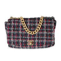 Chanel Navy Red Multicolor Tweed Chanel 19 Maxi Bag