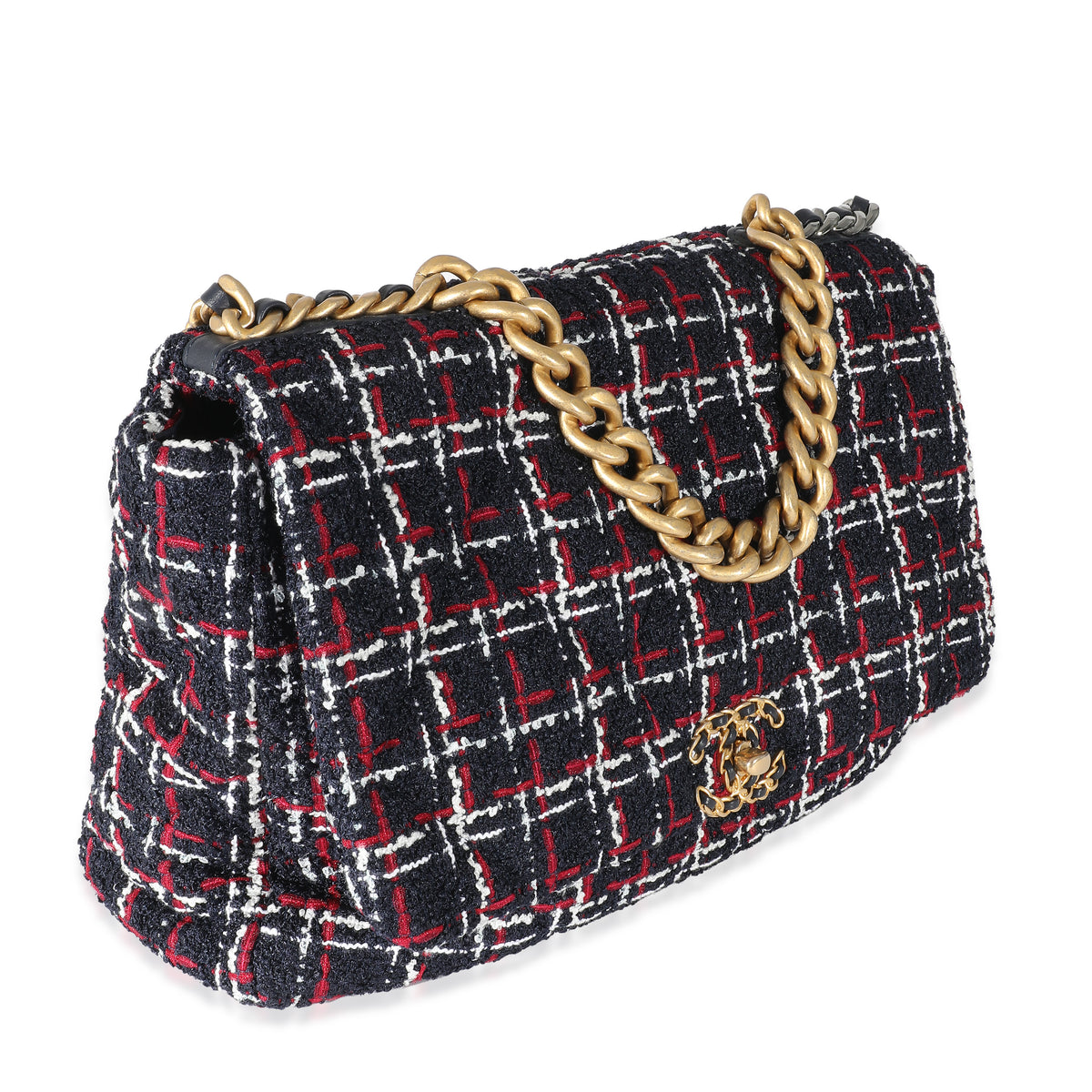 Chanel Navy Red Multicolor Tweed Chanel 19 Maxi Bag