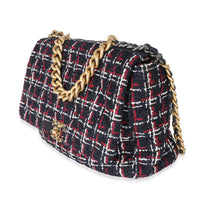 Chanel Navy Red Multicolor Tweed Chanel 19 Maxi Bag