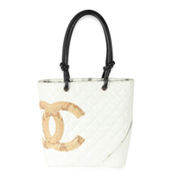 Chanel White Quilted Lambskin Python Medium Cambon Bucket Tote