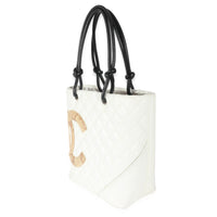 Chanel White Quilted Lambskin Python Medium Cambon Bucket Tote