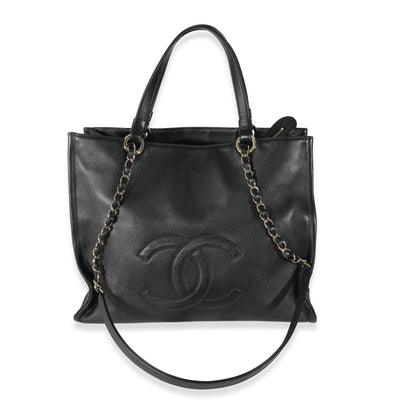 Chanel Black Calfskin CC Zipped Shopping Tote