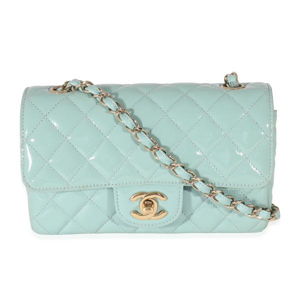 Chanel Blue Quilted Patent Mini Rectangular Flap Bag