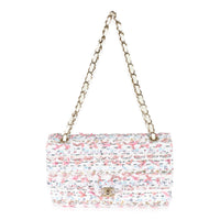 Chanel 23C White & Pink Multicolor Tweed Medium Classic Double Flap Bag