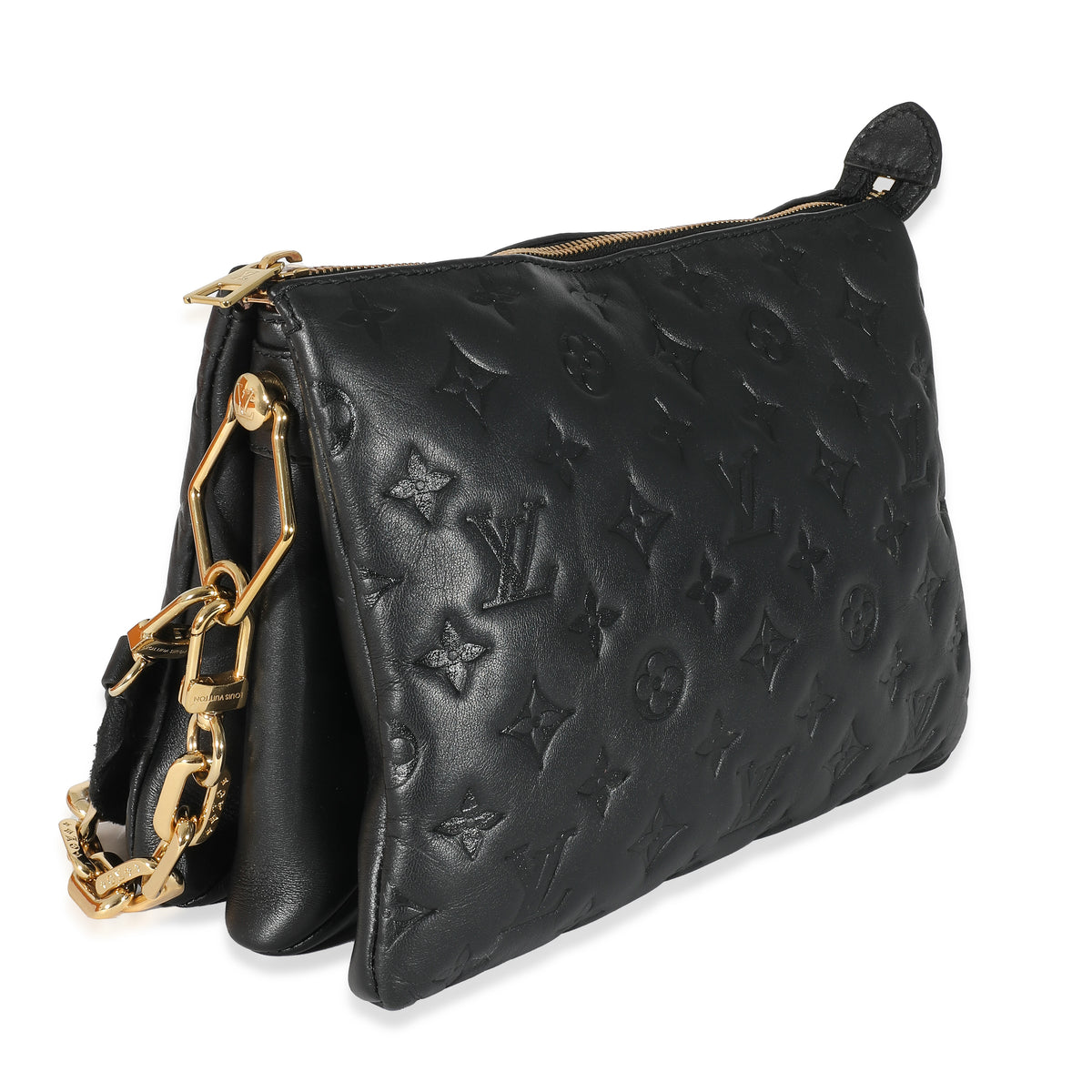 Louis Vuitton Black Monogram Embossed Puffy Lambskin Coussin PM