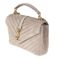 Saint Laurent Taupe Quilted Suede Medium College Bag