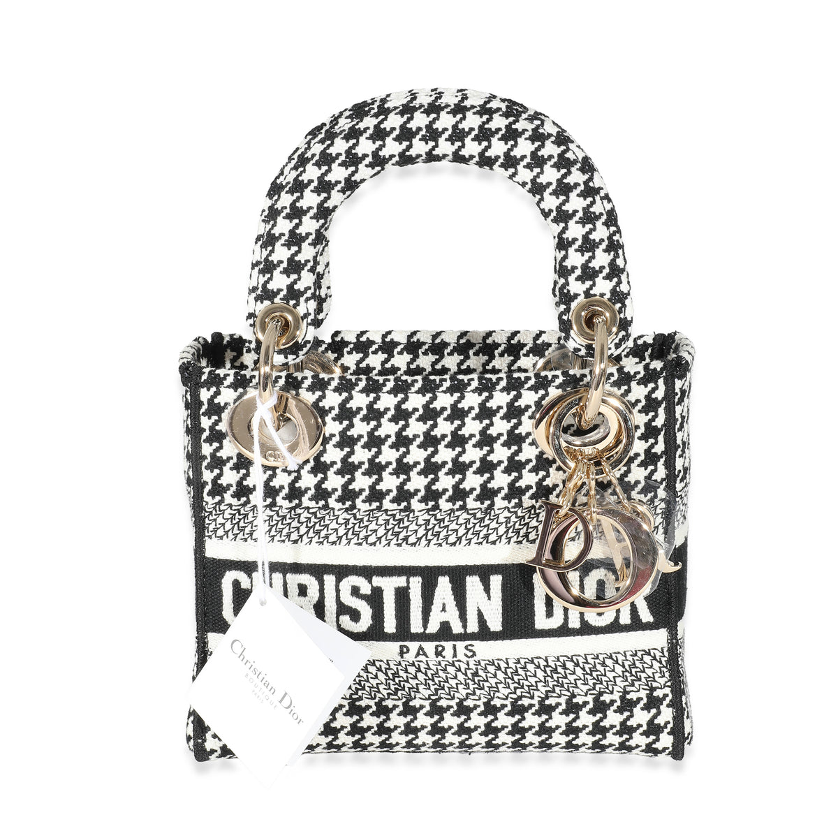 Christian Dior Black White Houndstooth Canvas Mini Lady D-Lite