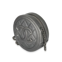 Chanel Grey Metallic Quilted Caviar Round Filigree Clutch