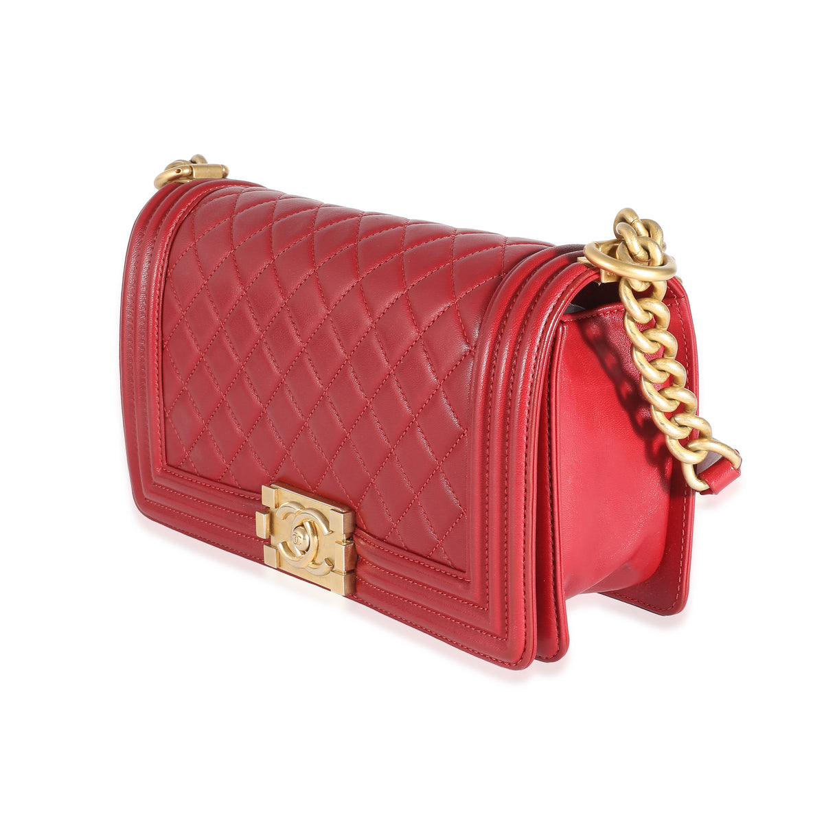 Chanel Red Quilted Lambskin Medium Boy Bag