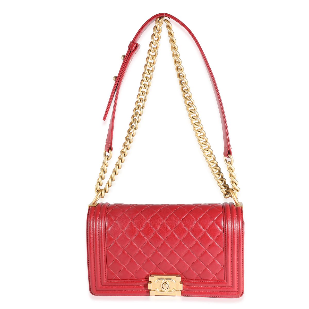 Chanel Red Quilted Lambskin Medium Boy Bag