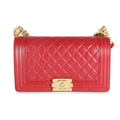 Chanel Red Quilted Lambskin Medium Boy Bag