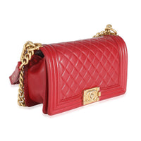 Chanel Red Quilted Lambskin Medium Boy Bag