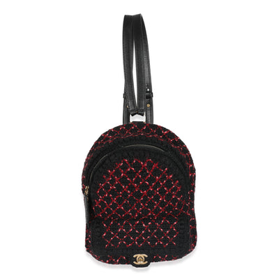 Chanel Pink Black Knit Tweed CC Mini Pocket Backpack