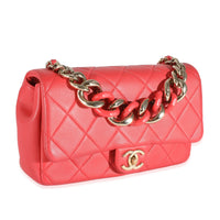 Chanel Red Quilted Lambskin Elegant Chain Flap Bag