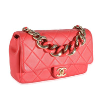 Chanel Red Quilted Lambskin Elegant Chain Flap Bag