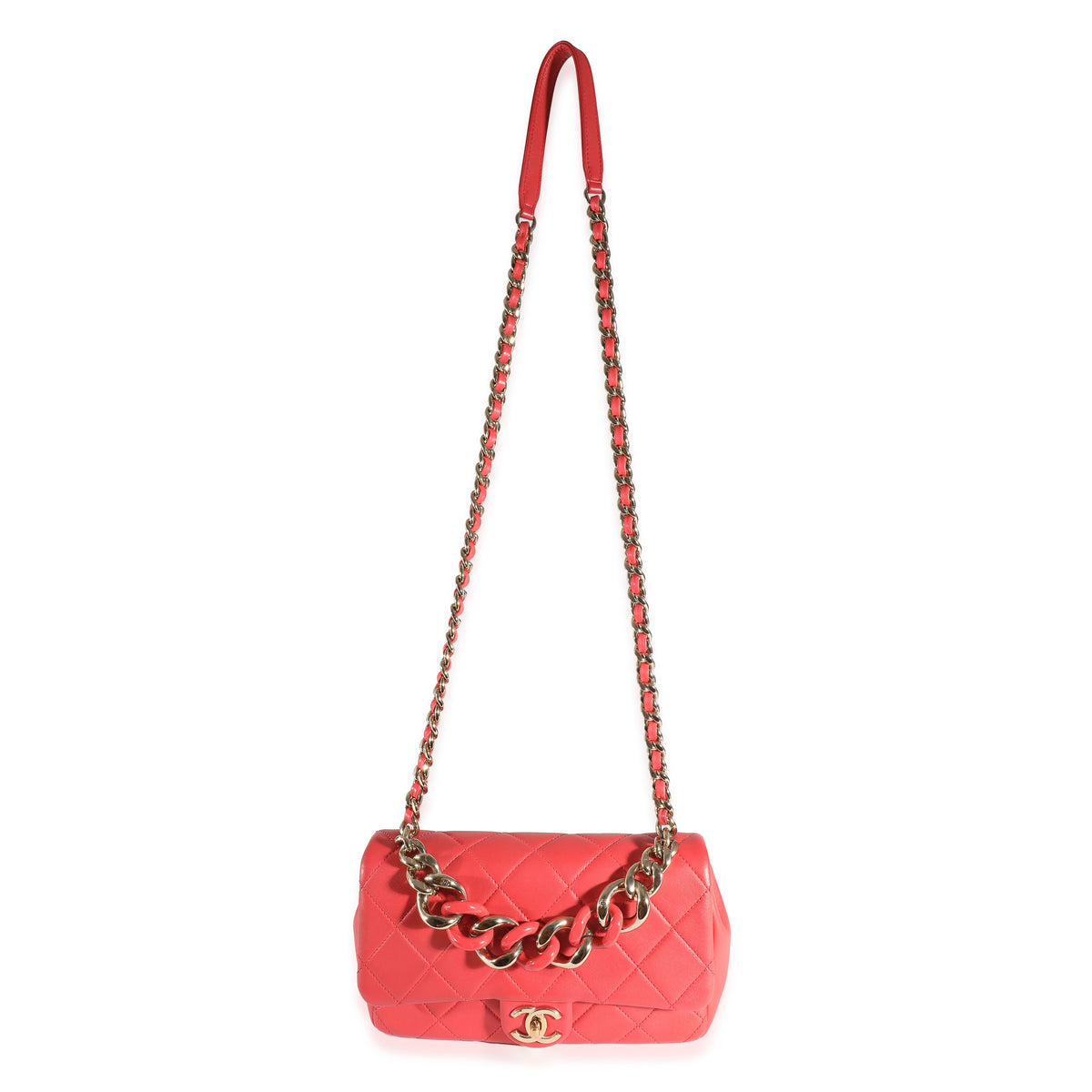 Chanel Red Quilted Lambskin Elegant Chain Flap Bag