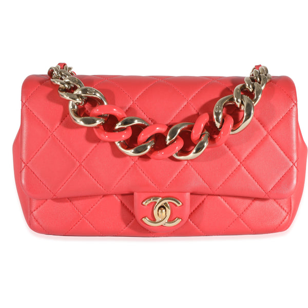 Chanel Red Quilted Lambskin Elegant Chain Flap Bag