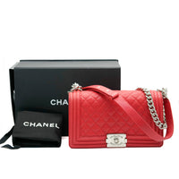 Chanel Red Caviar Leather Quilted Medium Boy Bag