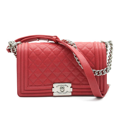 Chanel Red Caviar Leather Quilted Medium Boy Bag