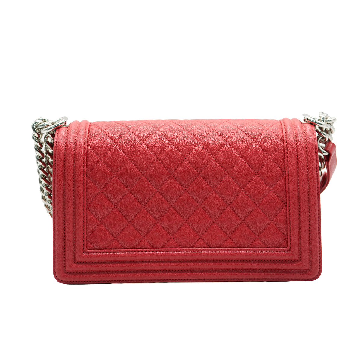 Chanel Red Caviar Leather Quilted Medium Boy Bag